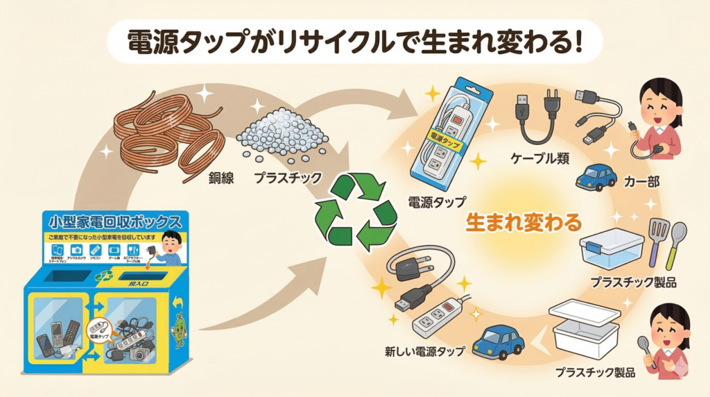 リサイクルされて生まれ変わる銅線やプラスチック