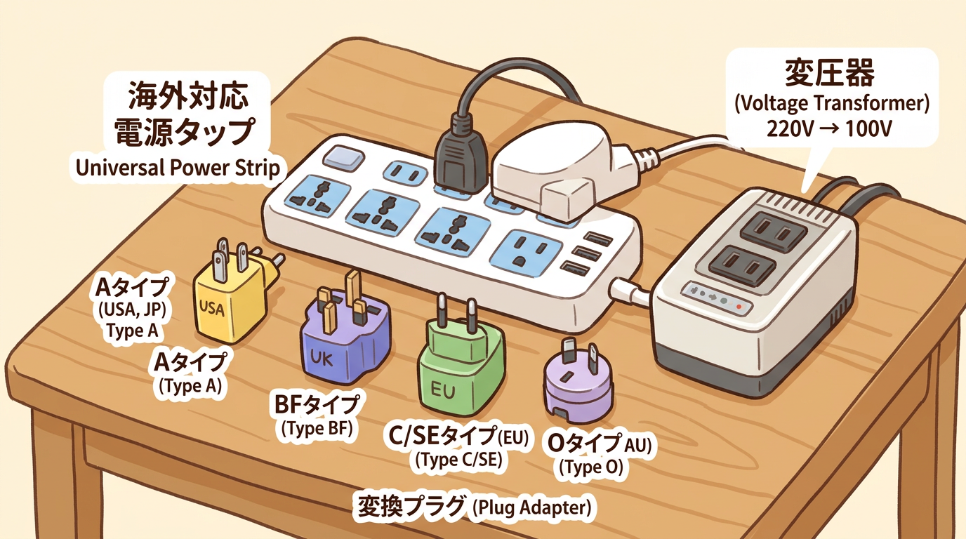 変換プラグや変圧器、海外対応電源タップの画像