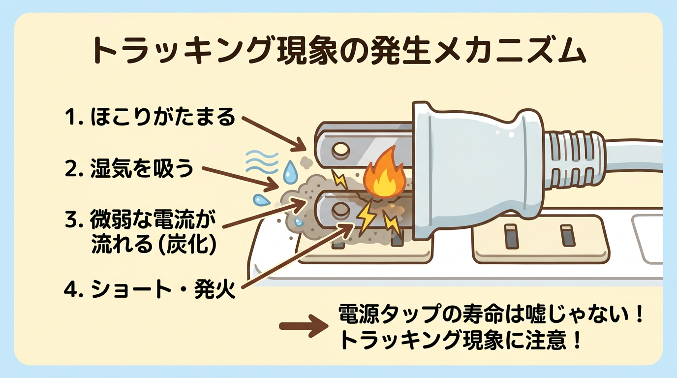 トラッキング現象の発生メカニズムを示す図解