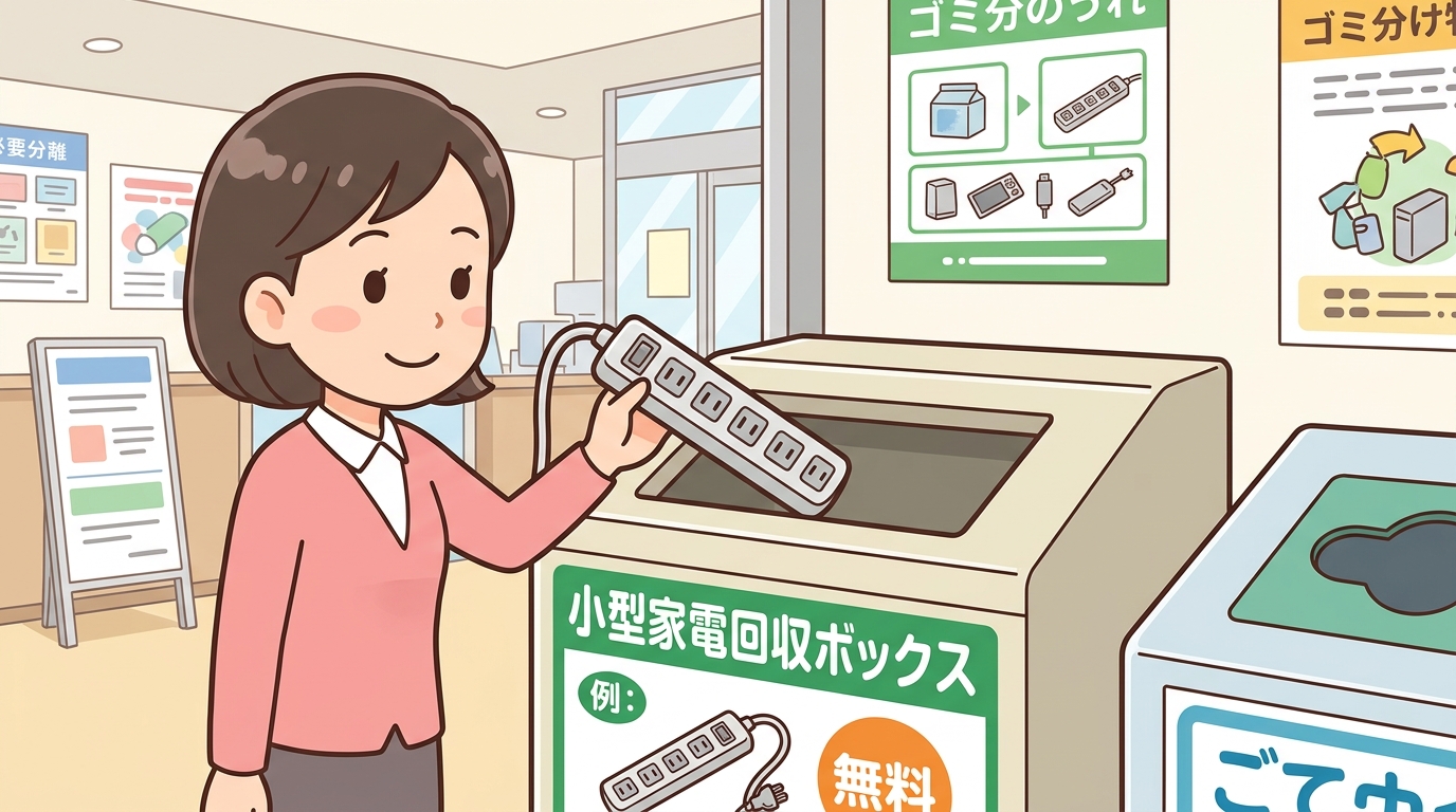 小型家電回収ボックスに電源タップを投函する画像