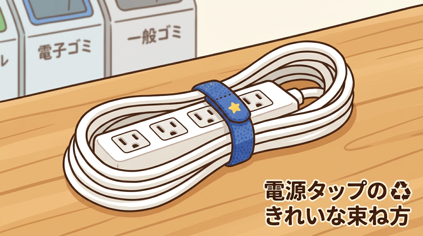 きれいに束ねられた電源タップのコードの画像