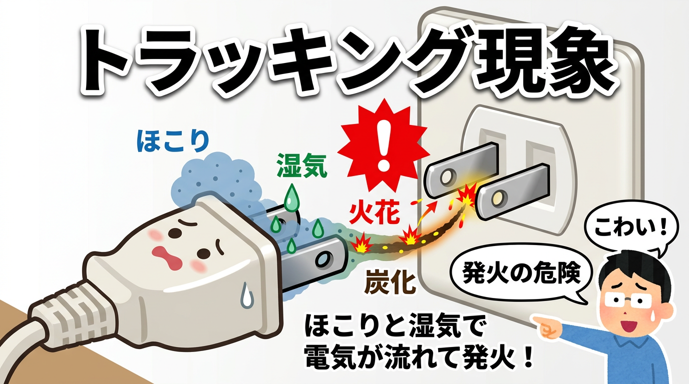 トラッキング現象の危険性を解説するイラスト画像