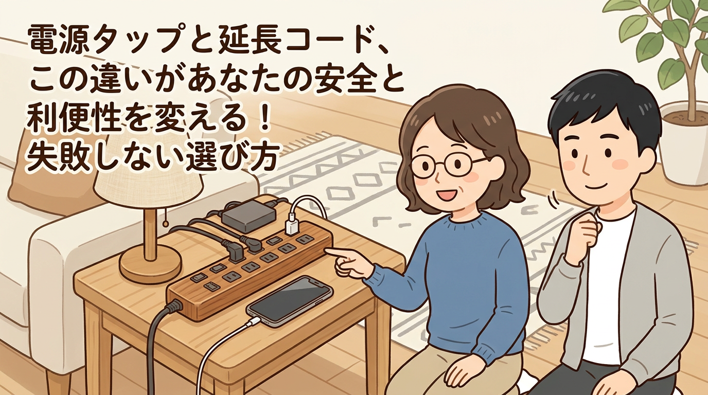 インテリアに馴染む木目調の電源タップの画像