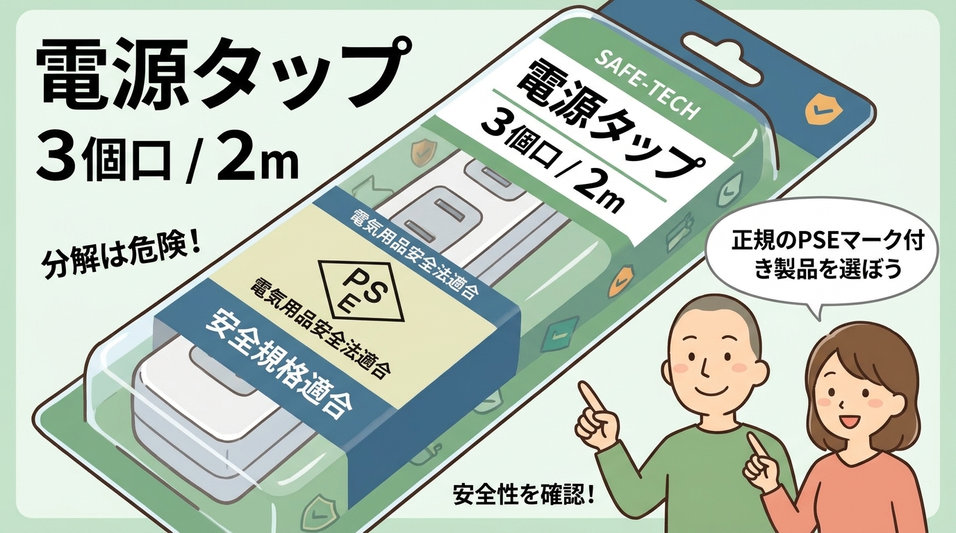 PSEマークが記載された電源タップのパッケージ画像