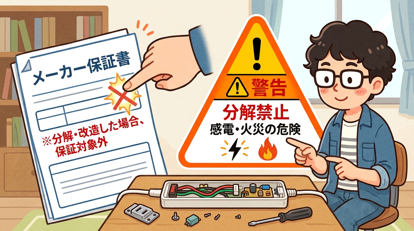 メーカー保証書と警告マークの画像