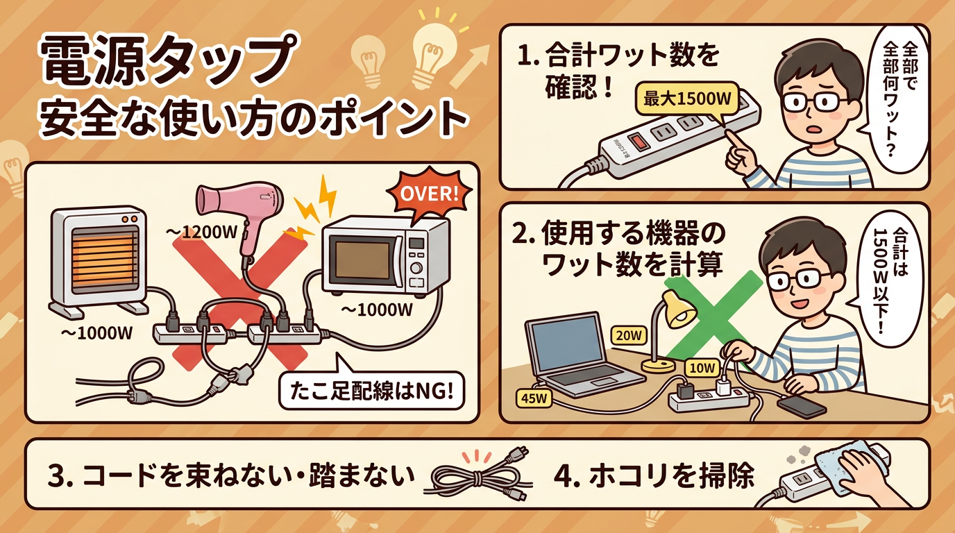 安全な電源タップの使い方のイメージ画像