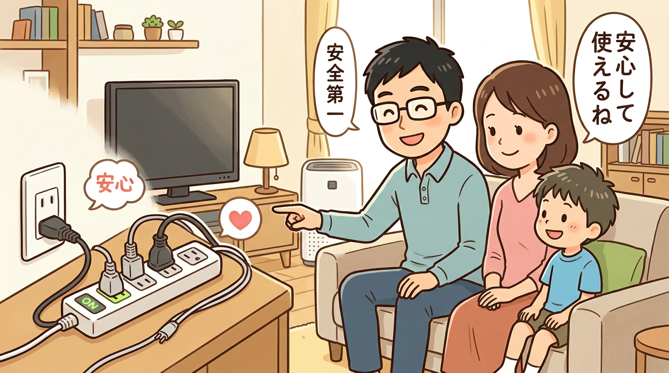 笑顔で安心して家電を使う家族のイメージ画像