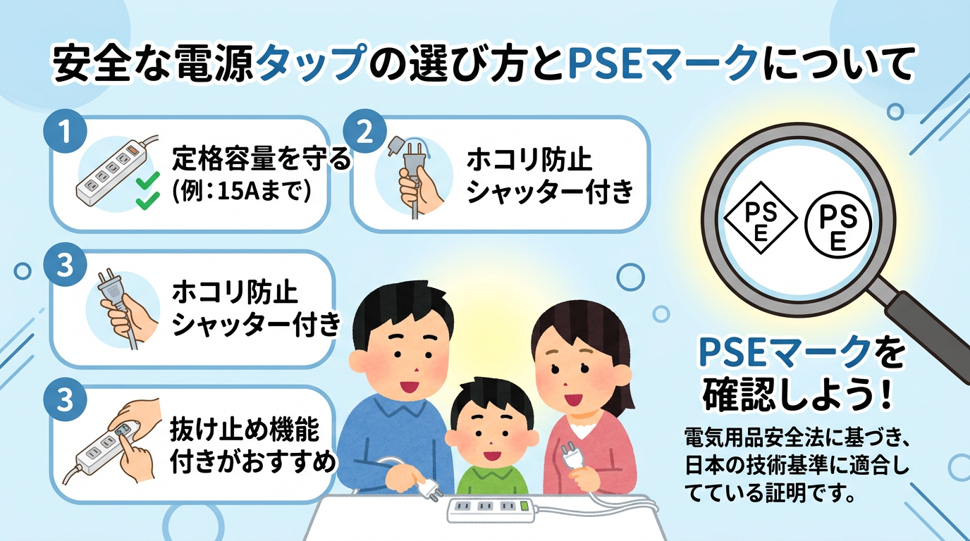 安全な電源タップの選び方とPSEマークの画像
