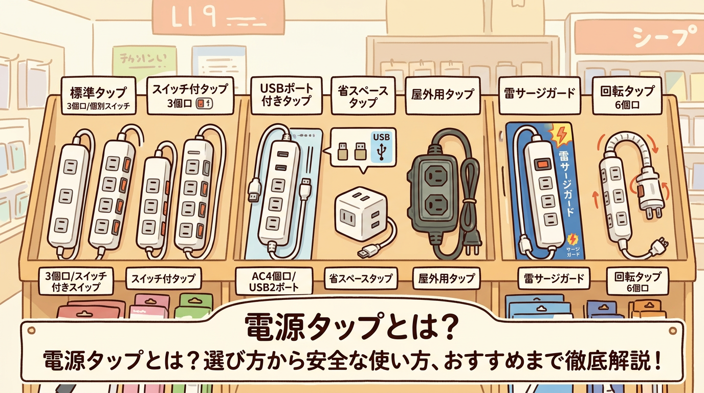 様々な種類の電源タップが並んでいる画像