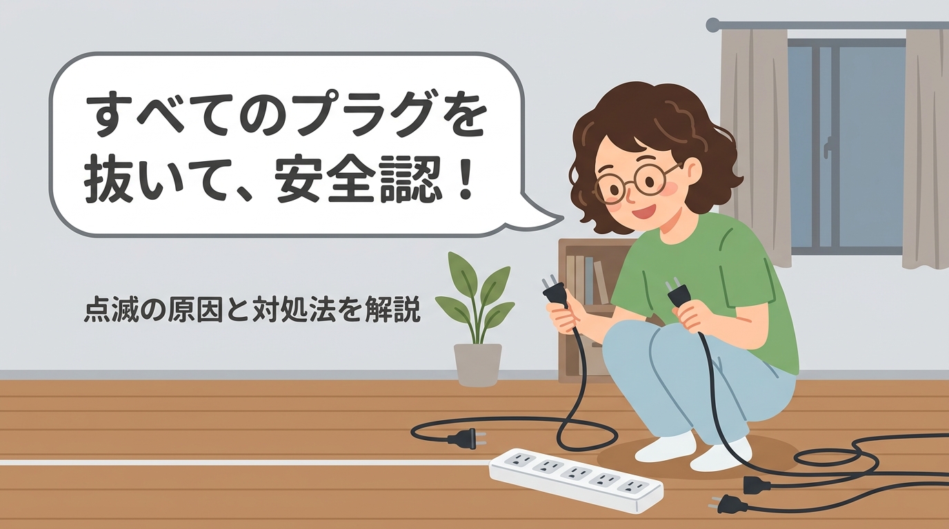 電源タップからすべてのプラグを抜いて安全確認している画像