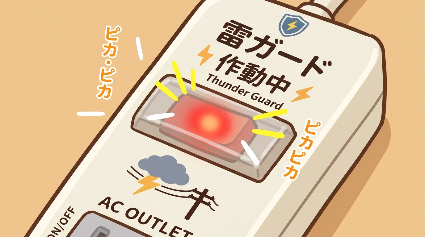 雷ガード付き電源タップのランプ部分のアップ画像