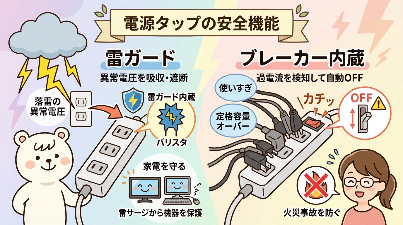 雷ガードやブレーカー内蔵を説明する画像