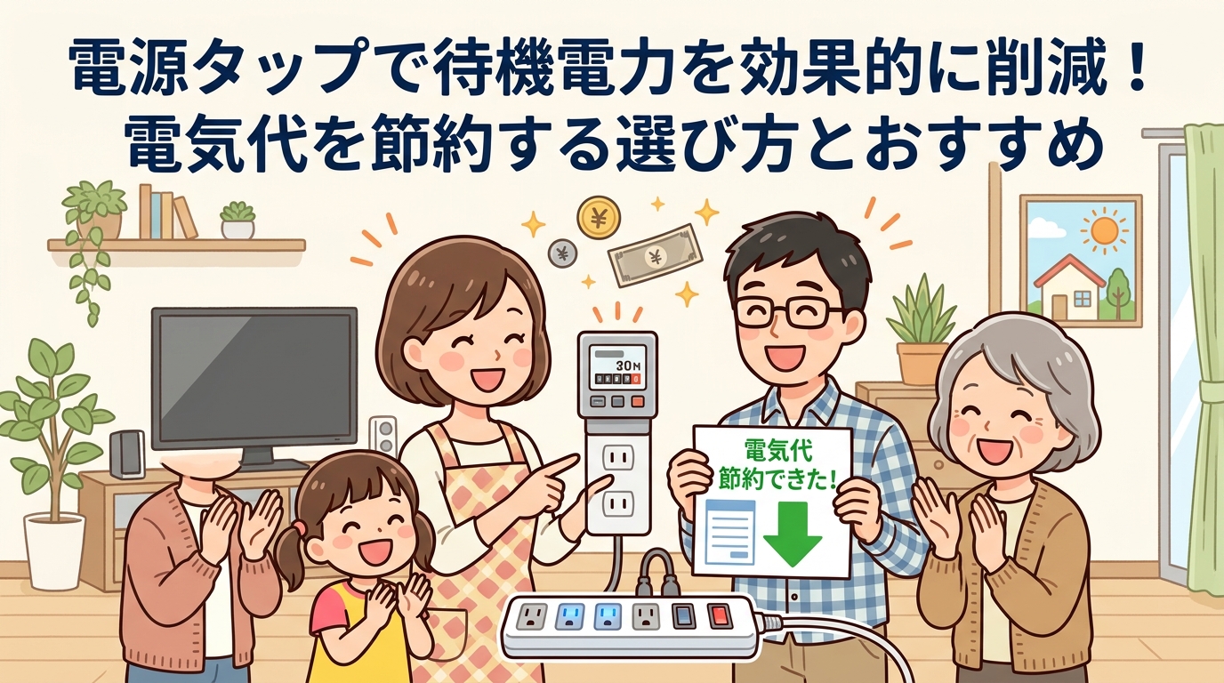 電気代節約で喜ぶ家族の画像