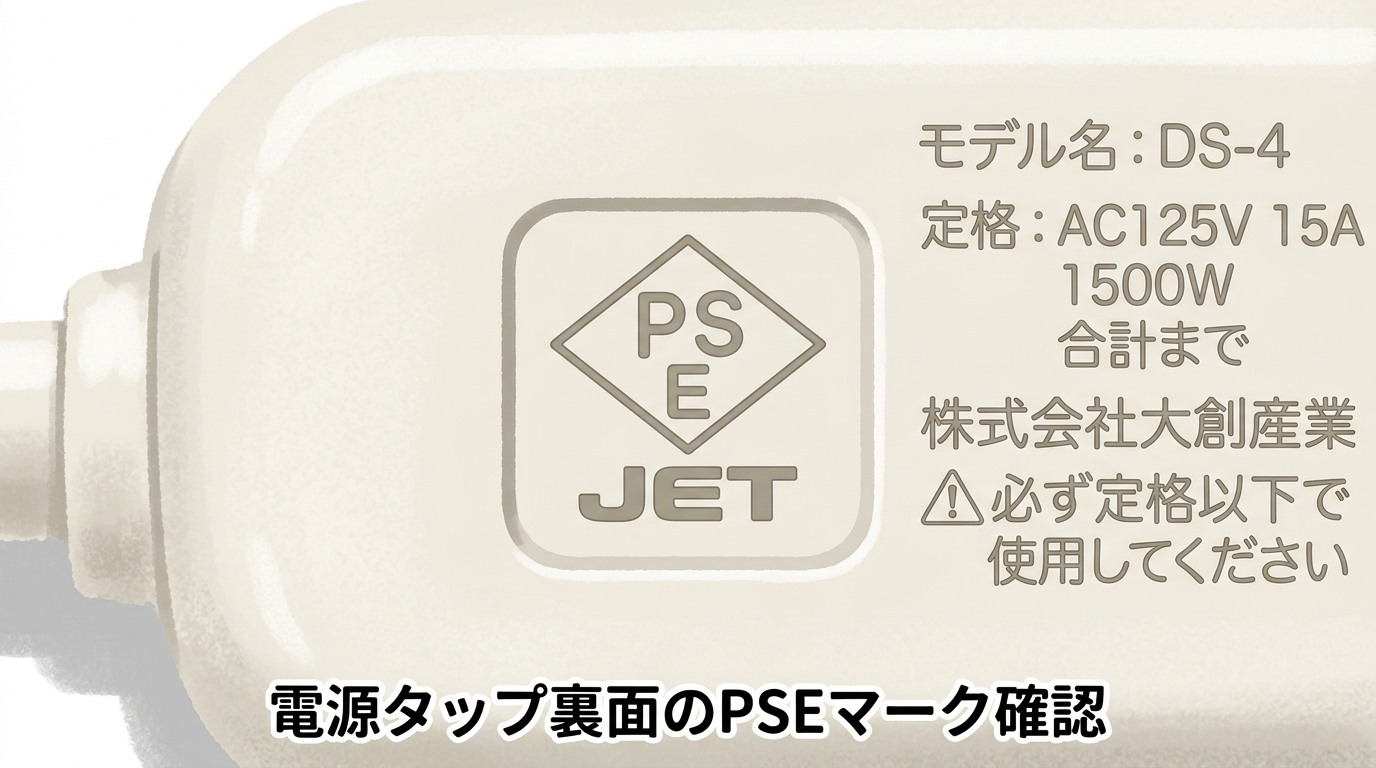 電源タップ裏面のPSEマークを拡大した画像