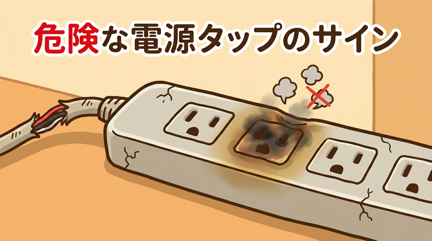 焦げ付きや変色がある危険な電源タップの画像