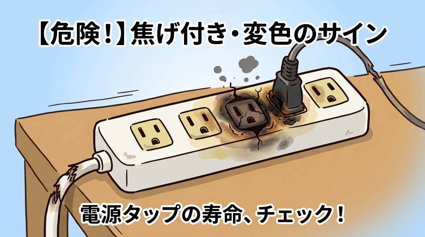 古い電源タップからの発火トラブルを喚起するイメージ画像