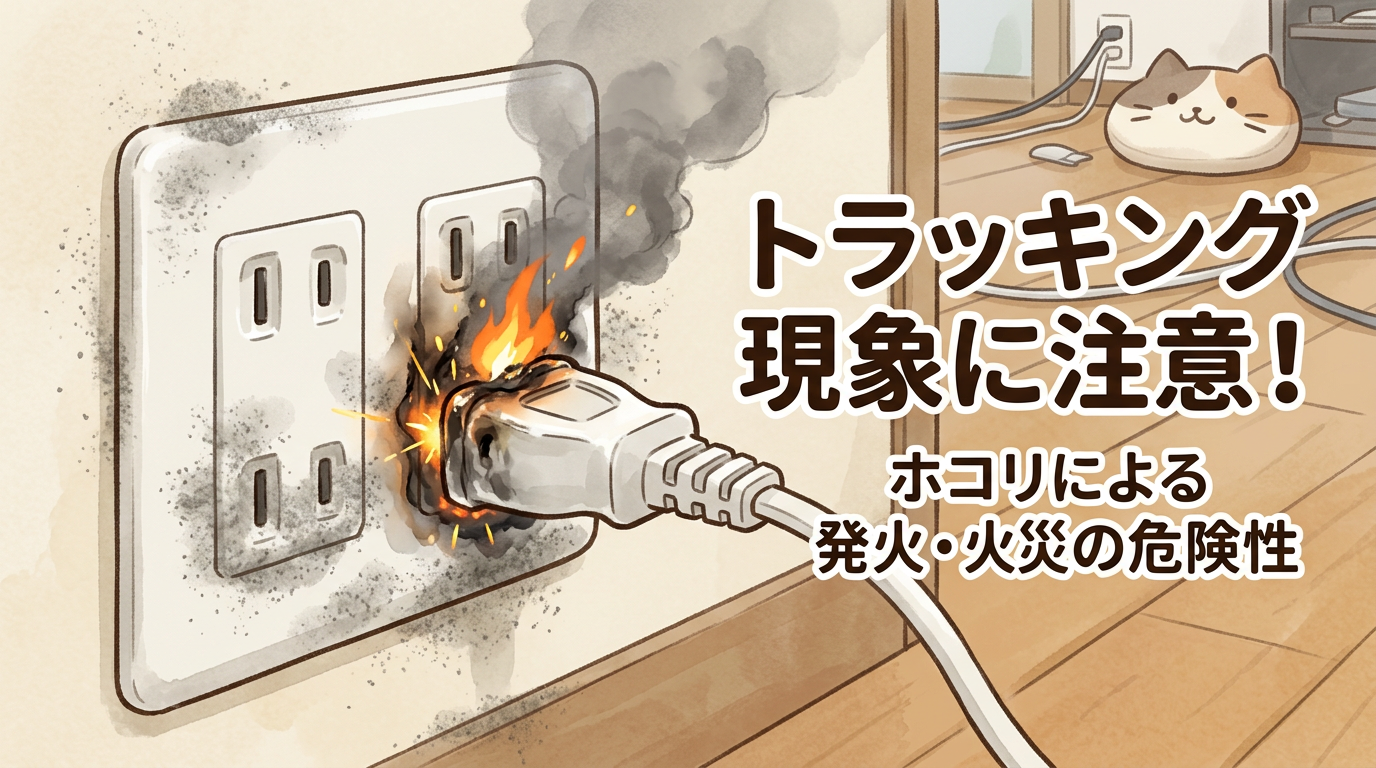 ホコリが溜まったコンセントとトラッキング現象のイメージ画像