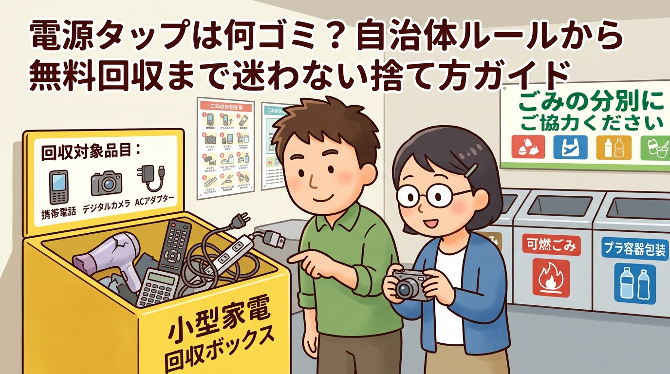 自治体のゴミ分別マニュアルや小型家電回収ボックスの画像