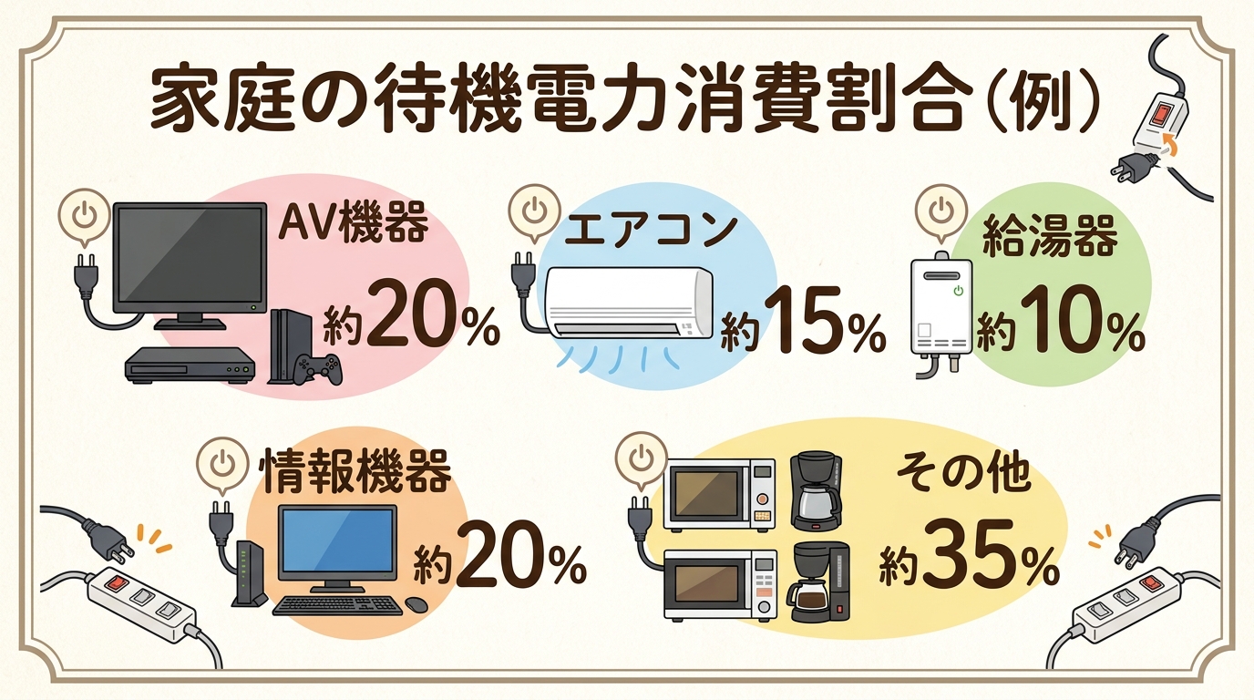 家電の待機電力消費割合のグラフ画像