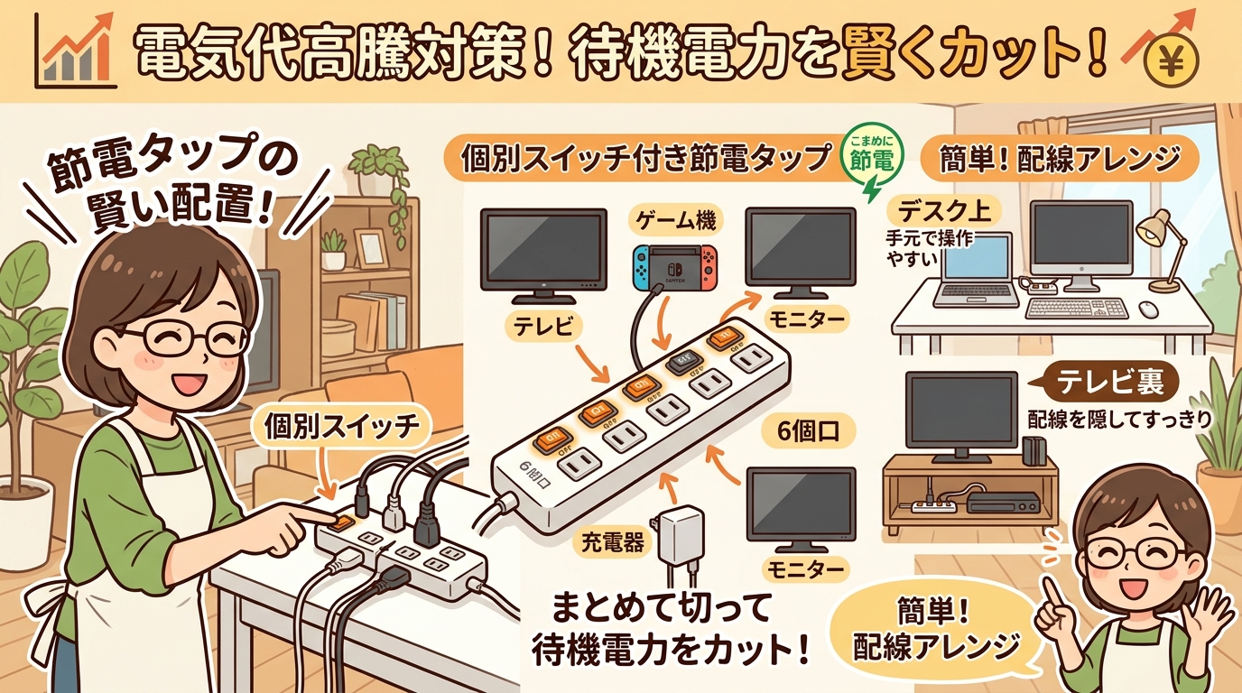 使いやすい節電タップの配置デザイン画像