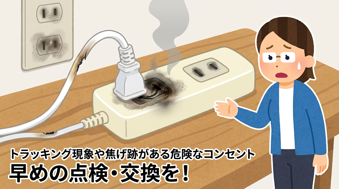 トラッキング現象や焦げ跡がある危険なコンセントの画像