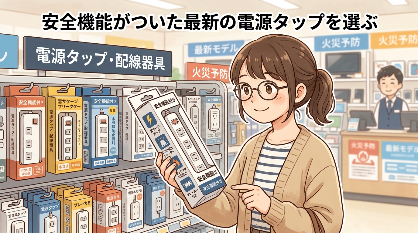 安全機能がついた最新の電源タップを選ぶ女性の画像
