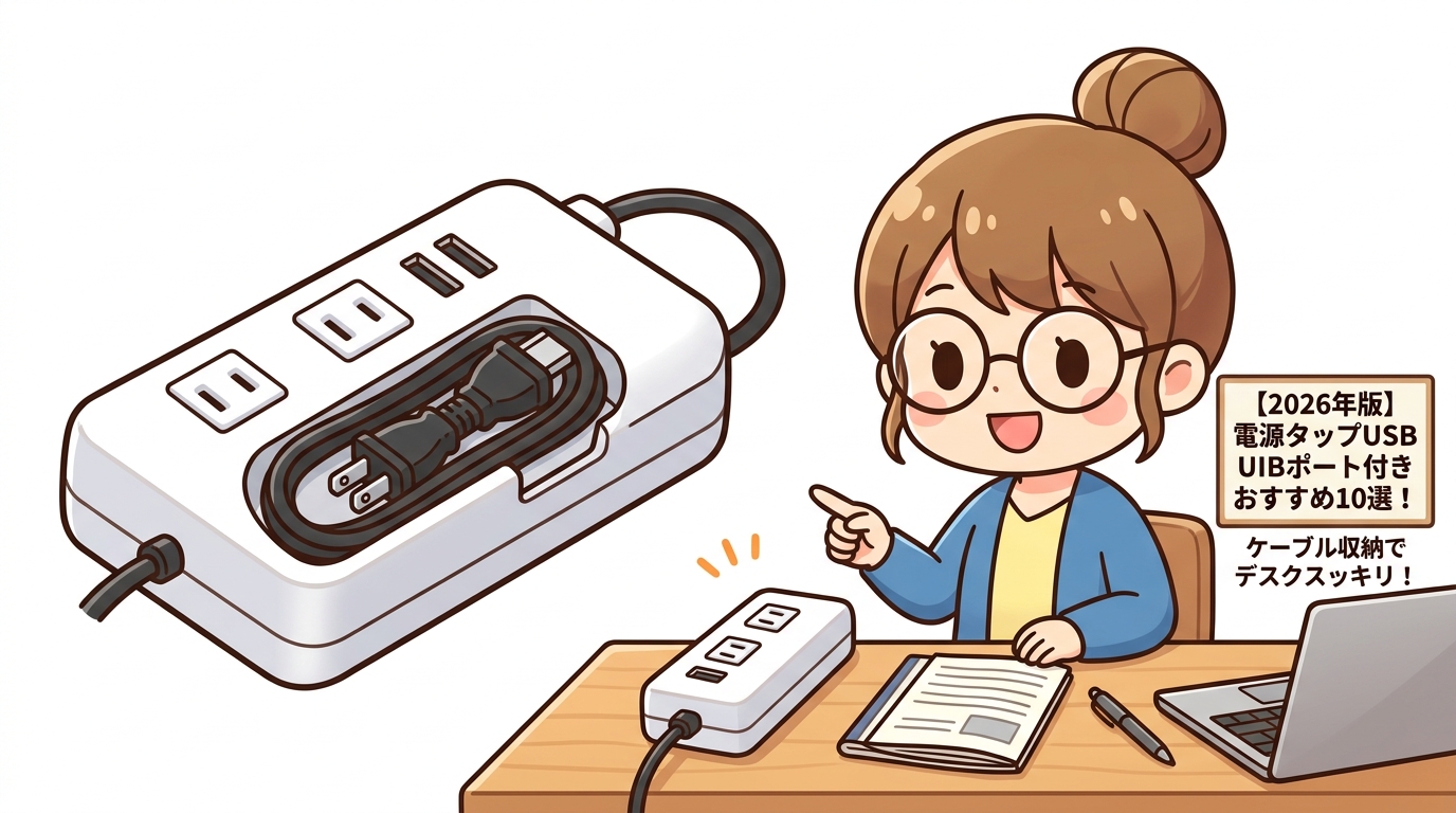 ケーブルが収納できるコンパクトなモバイル用電源タップの画像