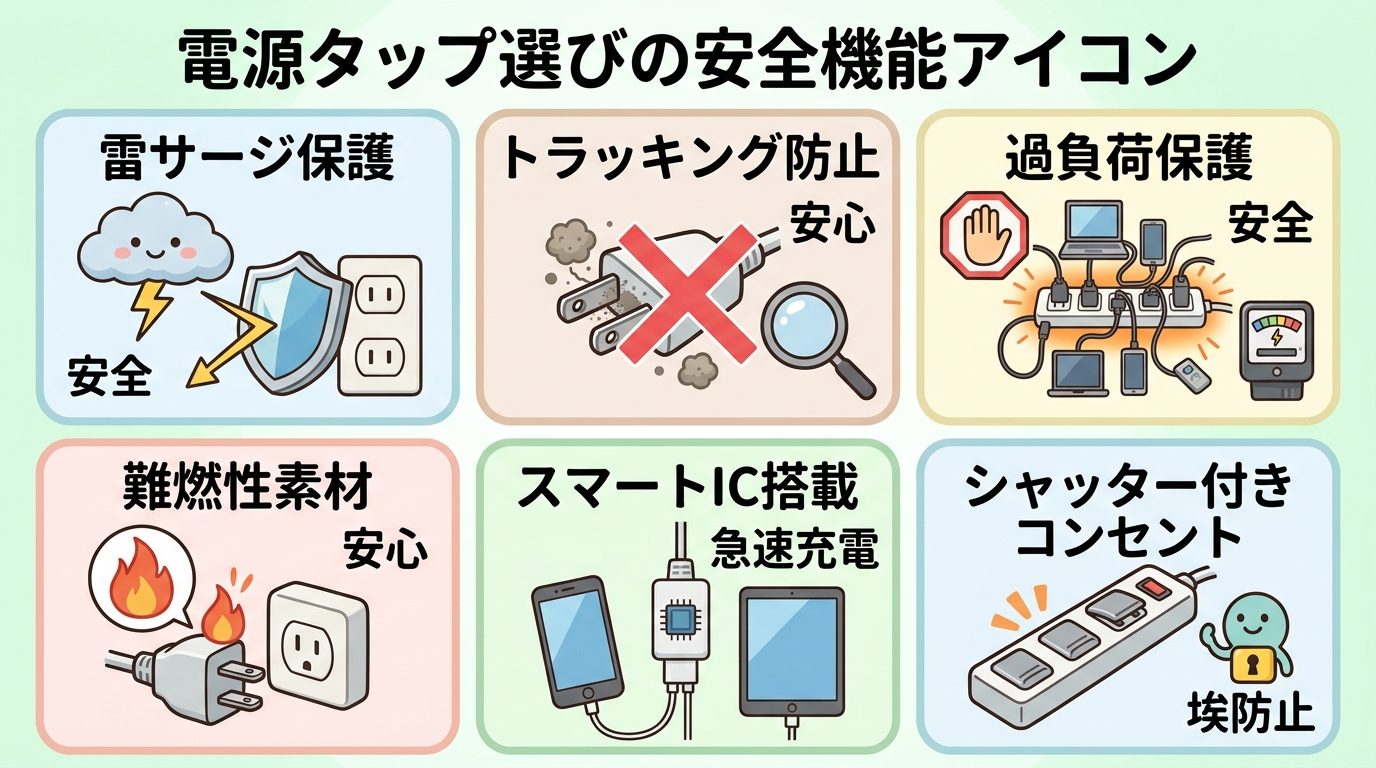 雷サージやトラッキング防止など安全機能のアイコンイメージ画像