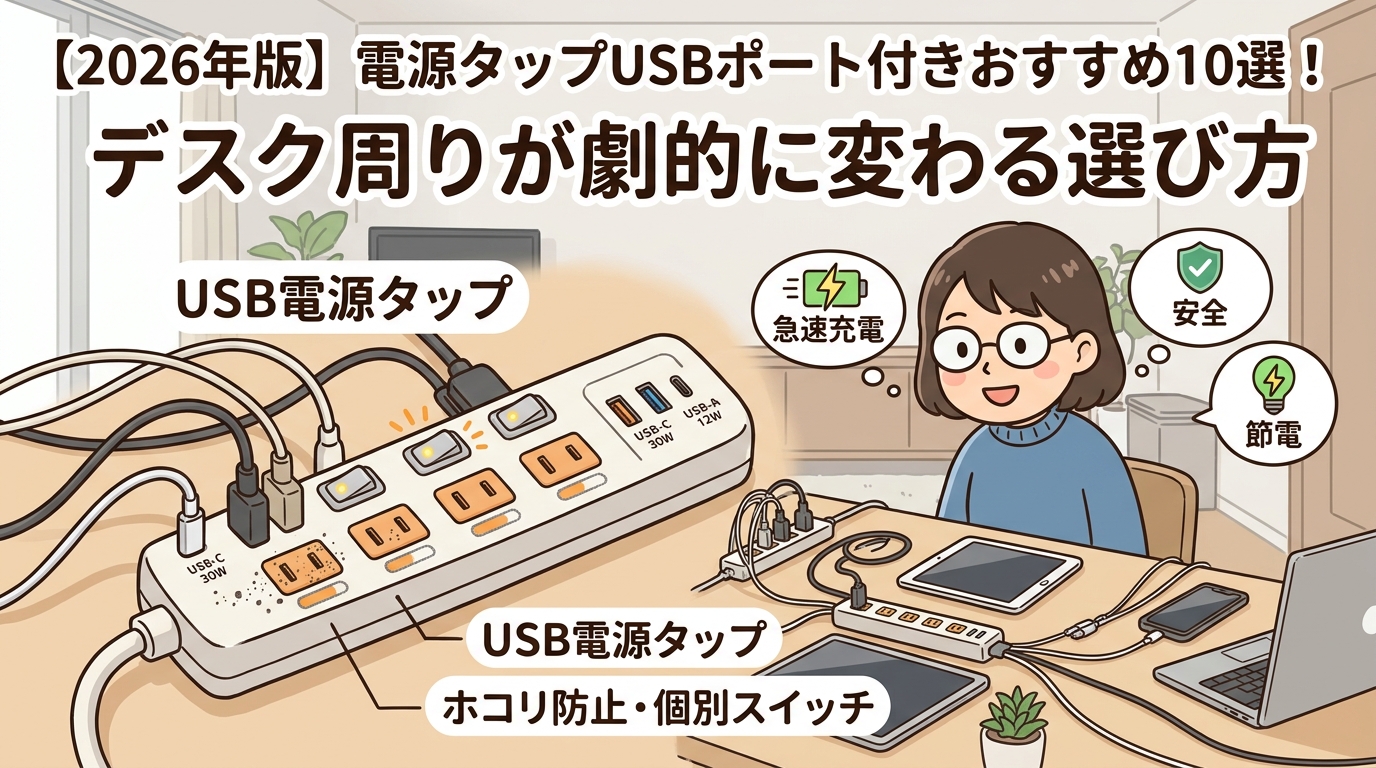ホコリ防止シャッターや個別スイッチを備えた電源タップの画像