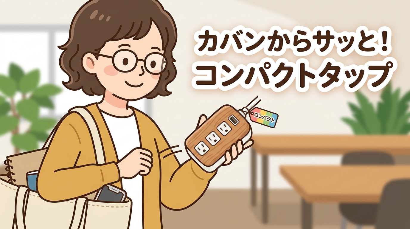 カバンからサッと取り出せるコンパクトなモバイルタップの画像