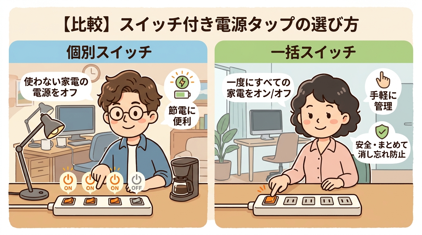 個別スイッチと一括スイッチの比較画像