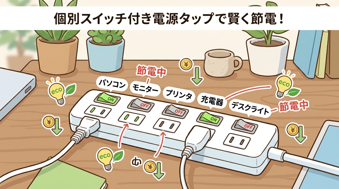 節電に特化した個別スイッチ付き電源タップの画像