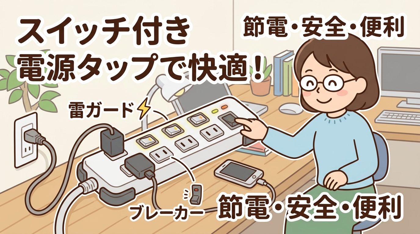 雷ガードとブレーカーを搭載した頑丈な電源タップの画像