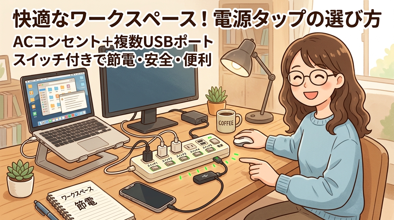 ACコンセントと複数のUSBポートを備えた多機能電源タップの画像