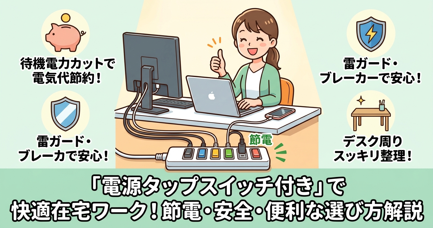 「電源タップのスイッチ付き」で快適なワークスペースを！節電・安全・便利を叶える選び方