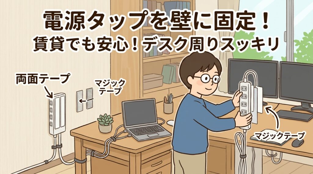 電源タップを壁に固定してデスク周りをスッキリ！
