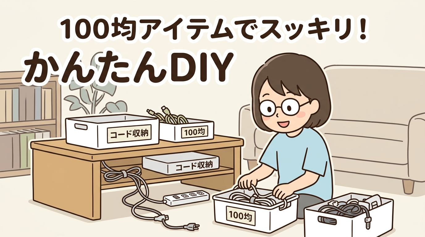 100均アイテムを使ったコード収納DIYの画像