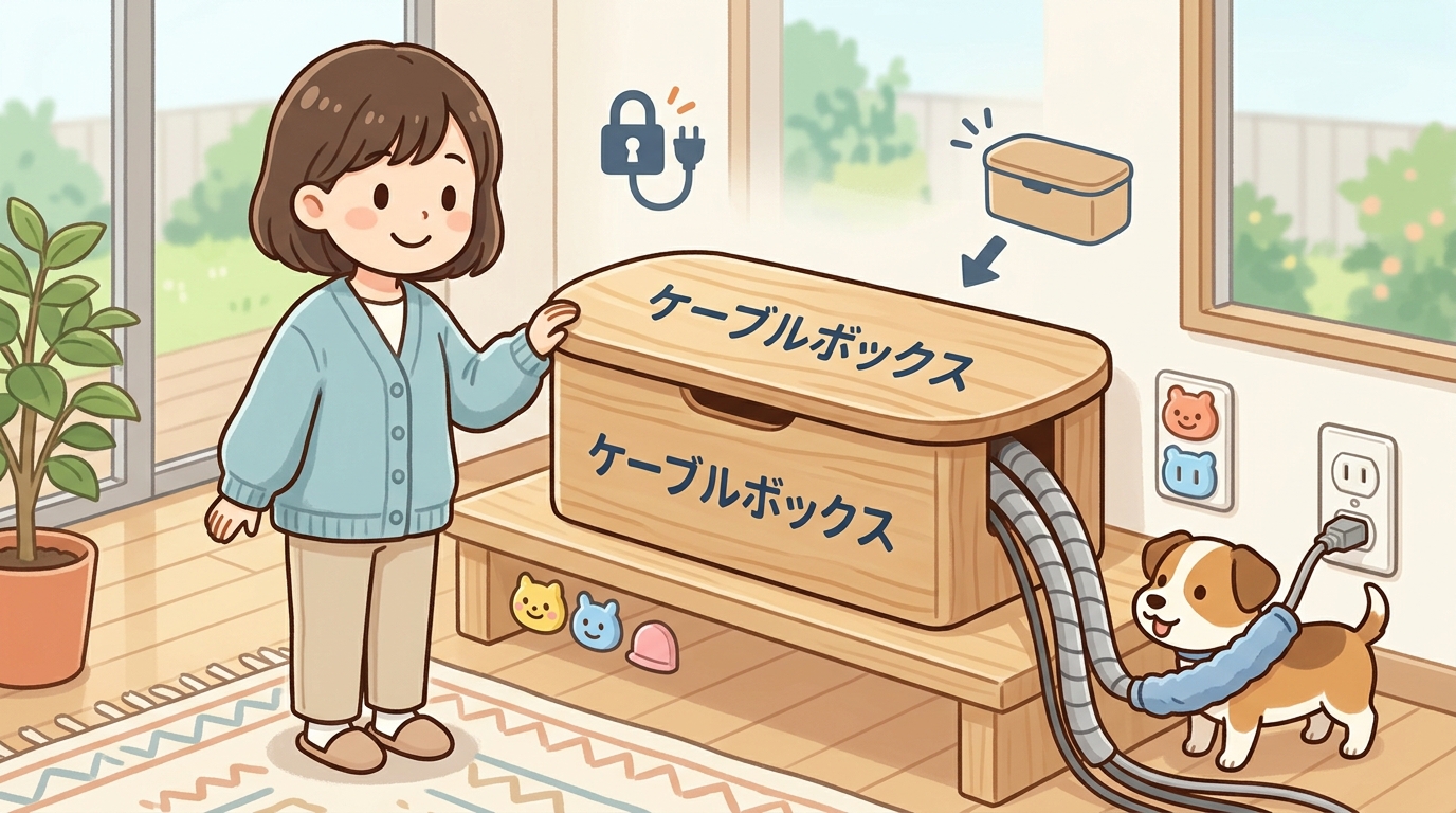 ペットや子供から安全に守られた配線収納の画像
