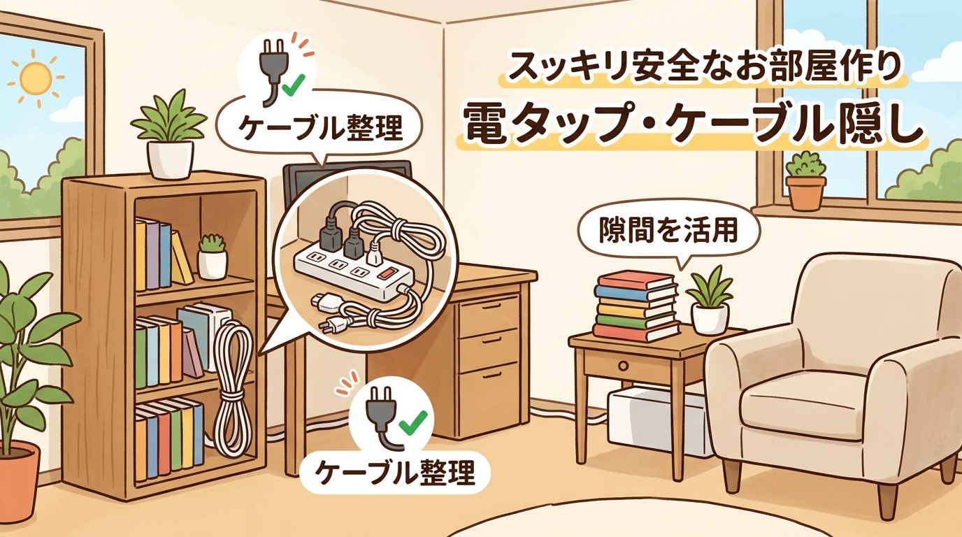 家具の隙間や裏を活用して電源タップを隠す画像