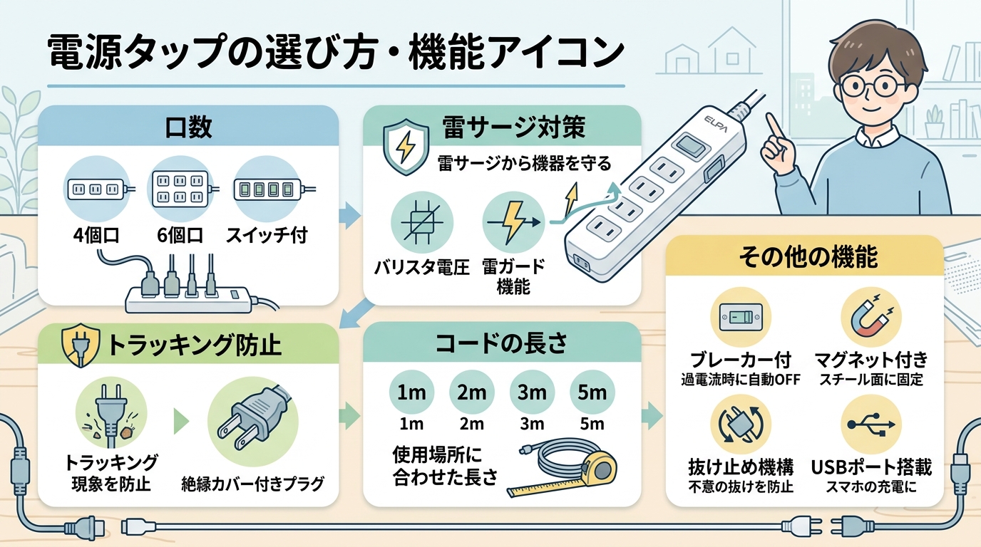 電源タップの選び方・機能アイコンの画像