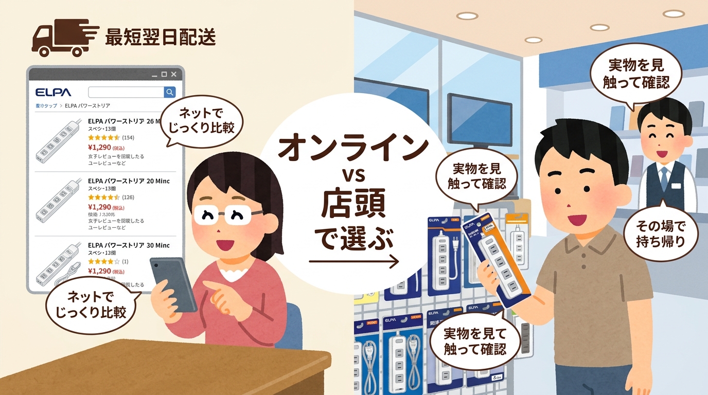 オンラインショッピングと店舗の比較イメージ画像