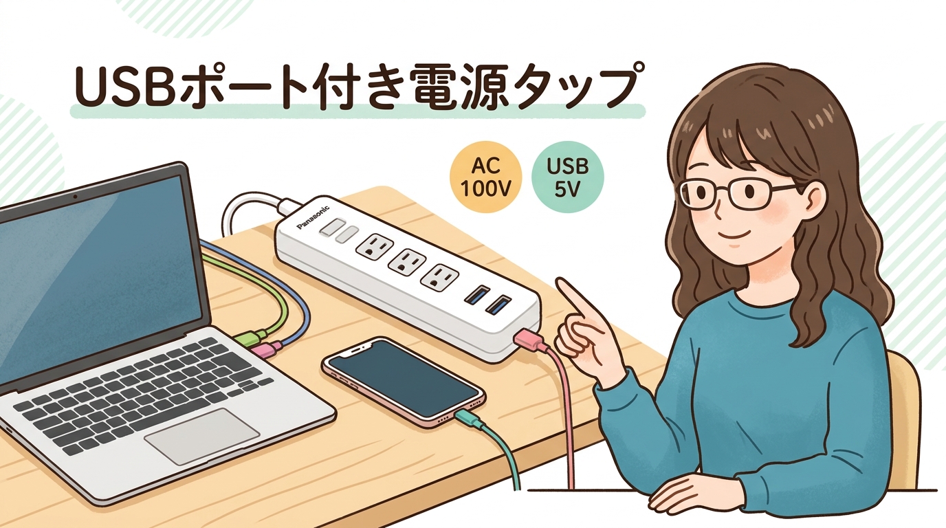 USBポート付き電源タップの画像