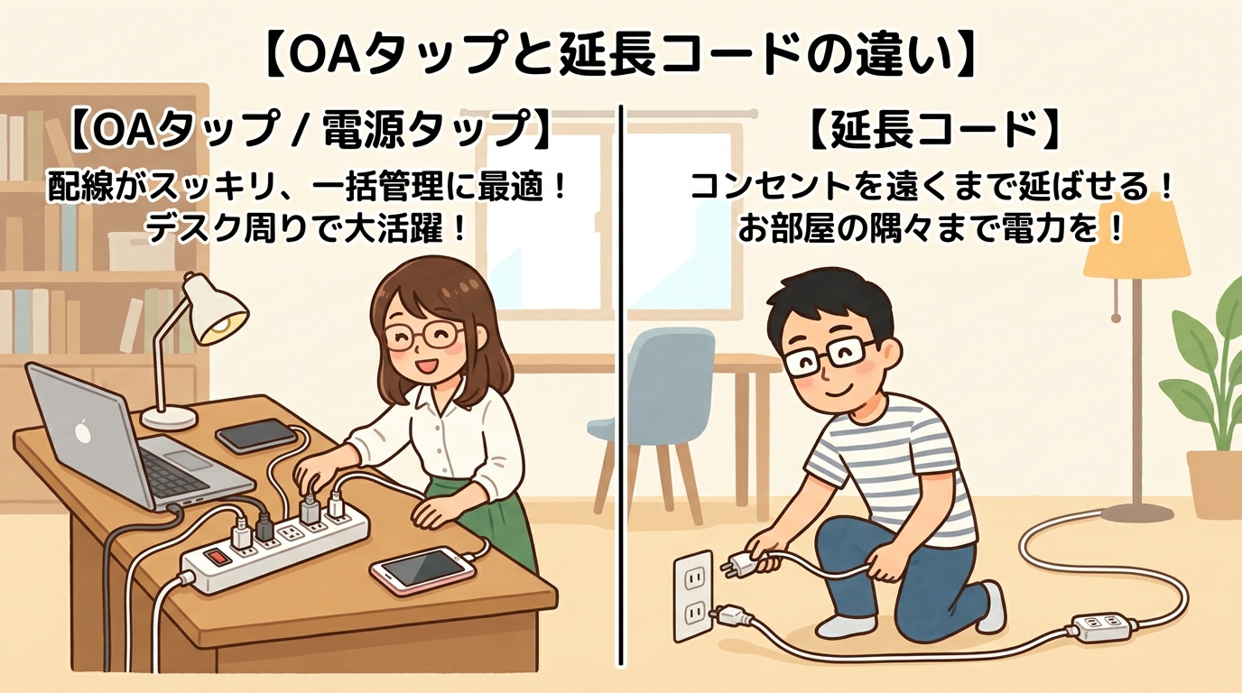 OAタップと延長コードの比較画像