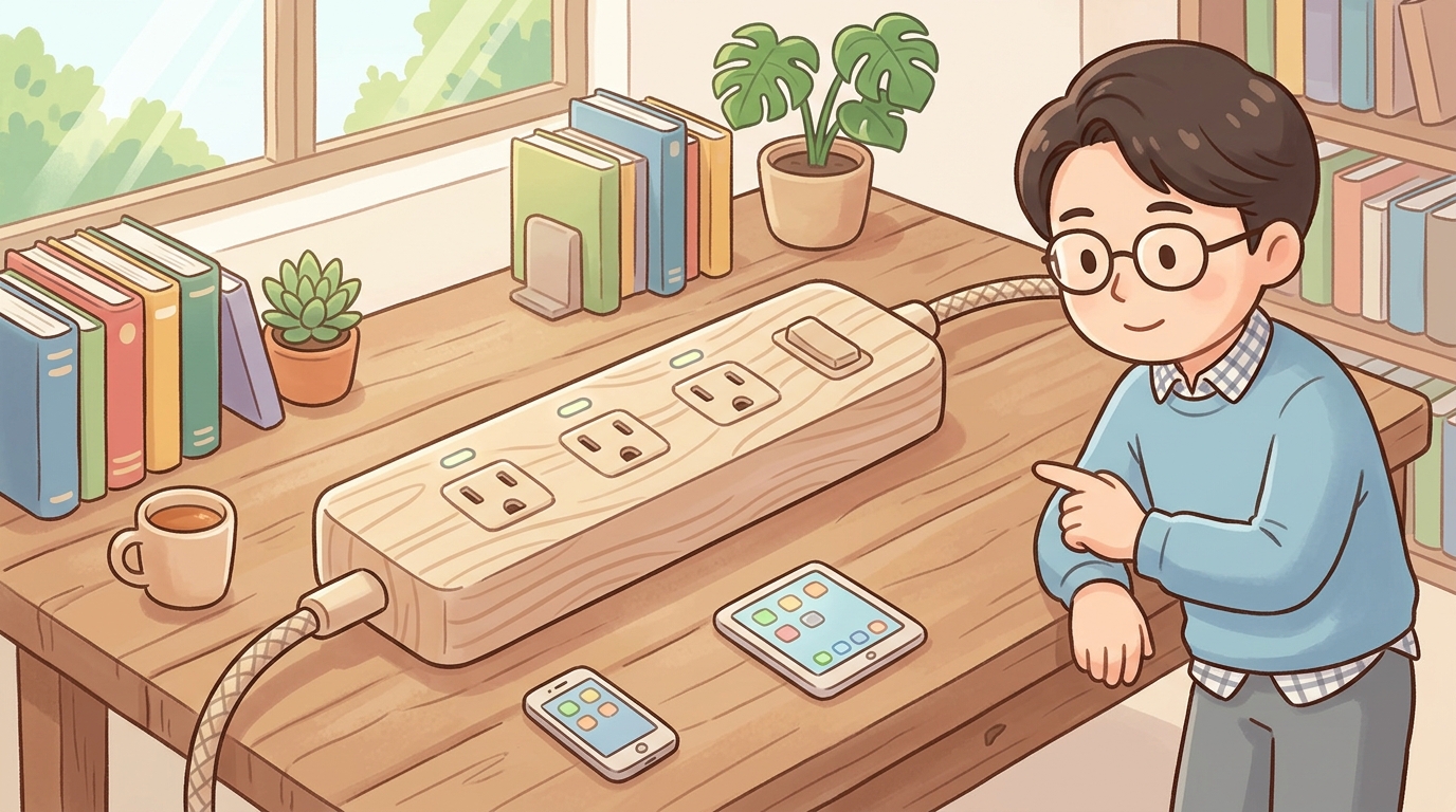 おしゃれな木目調電源タップの画像