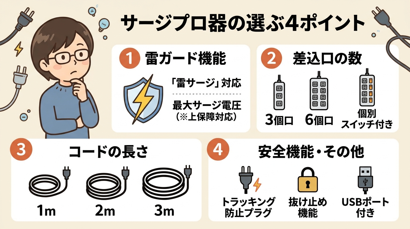 電源タップを選ぶポイントの図解画像