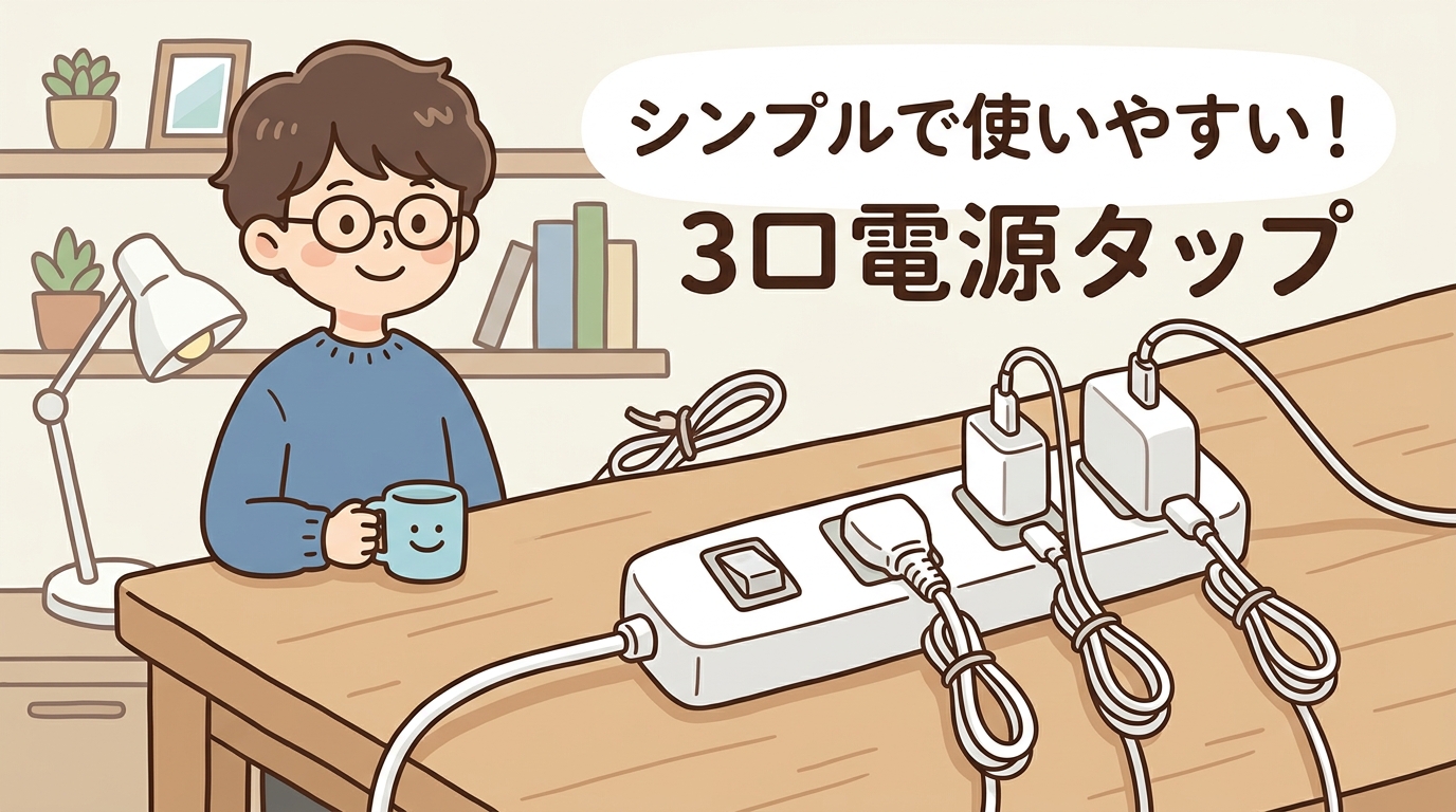 コスパの良いシンプルな3口電源タップの画像