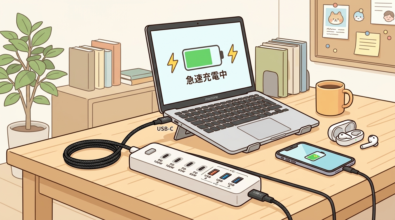 ノートPCを高出力で急速充電しているイメージ画像