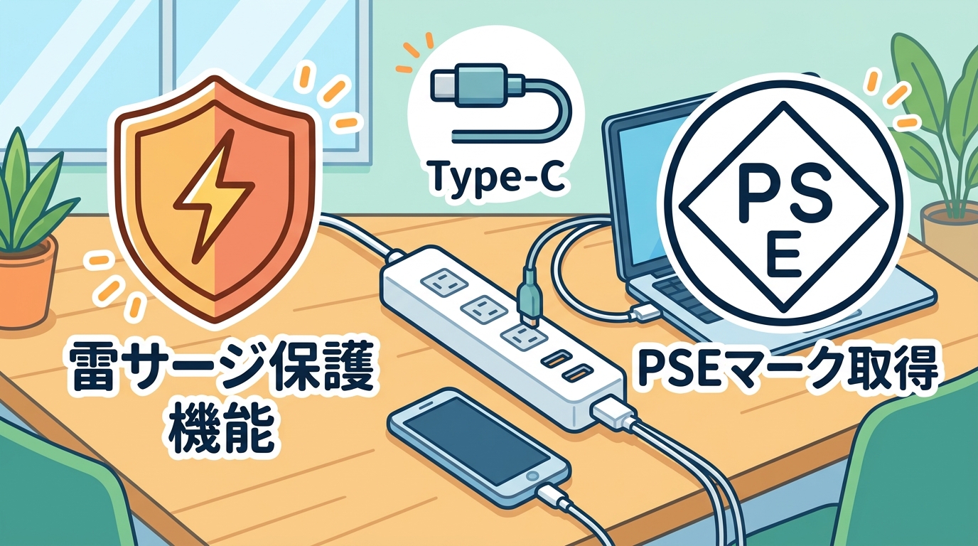 雷サージ機能やPSEマークのアイコン画像