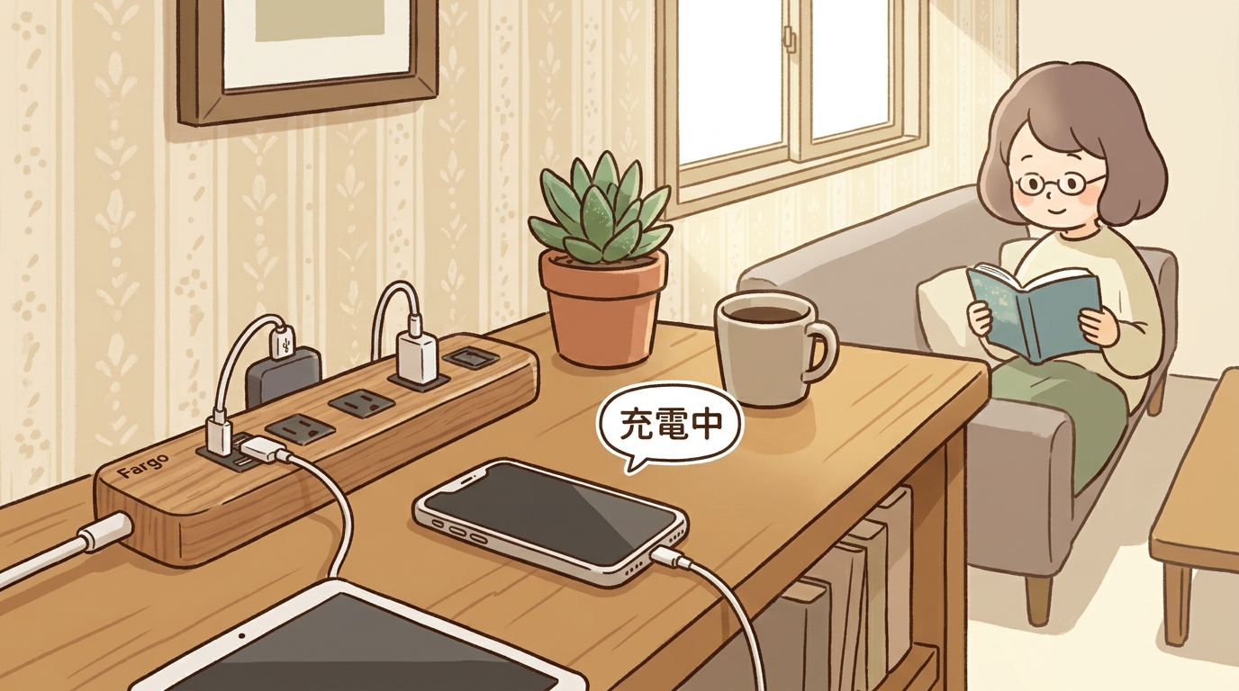 USBポートに直接ケーブルを挿して充電している画像