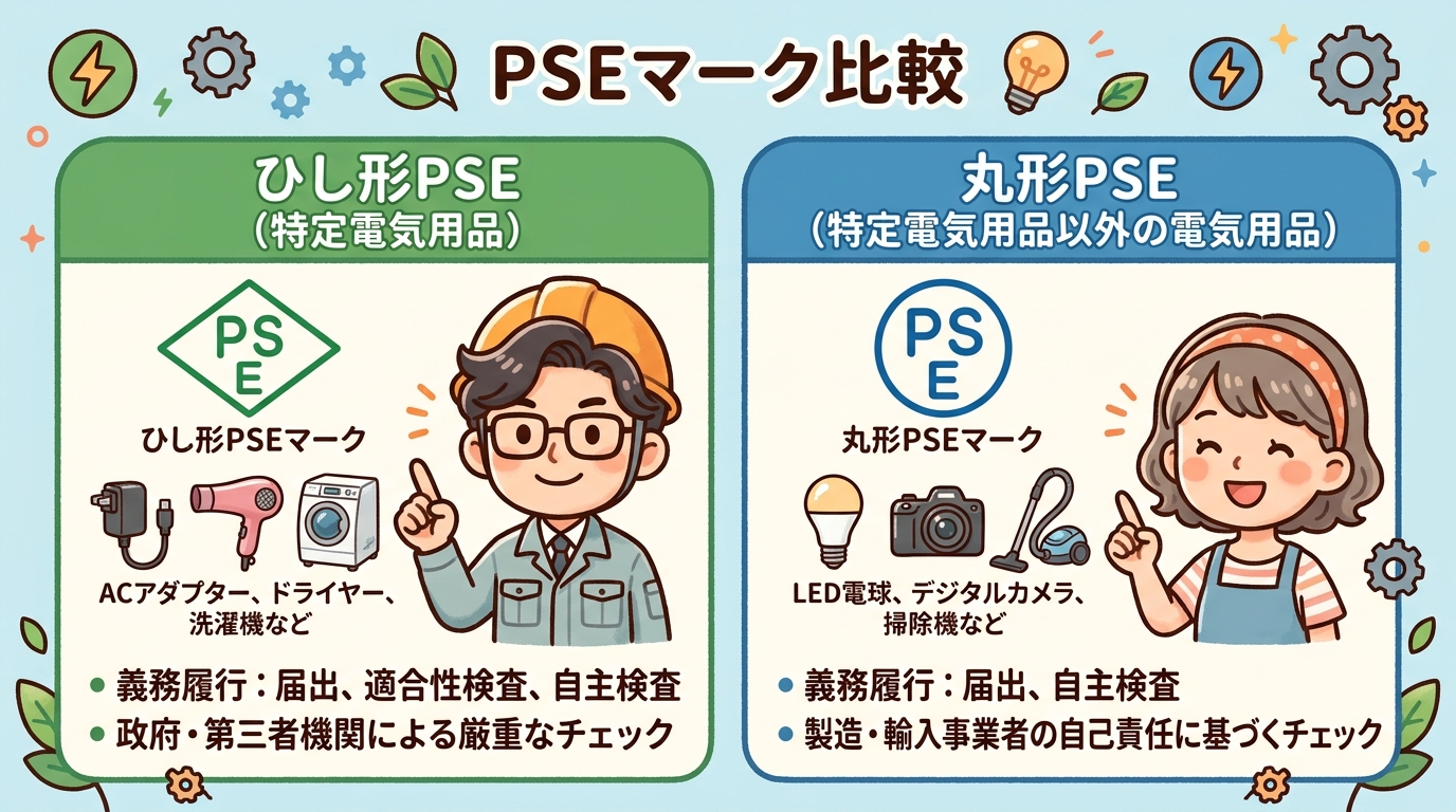 ひし形PSEと丸形PSEのマーク比較画像